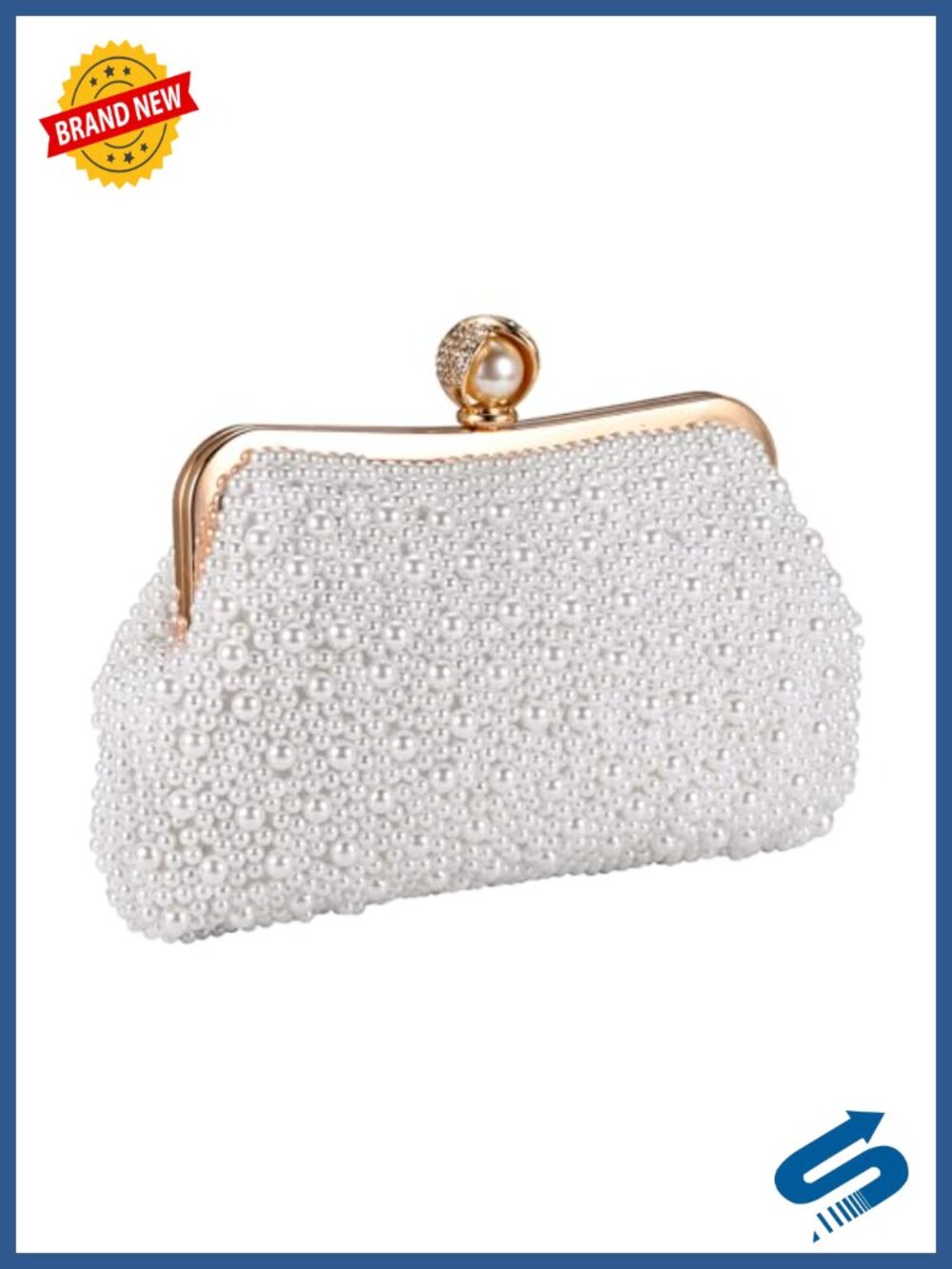 Pearl Clutch Purse Small Crossbody Evening Handbag with Detachable Chain